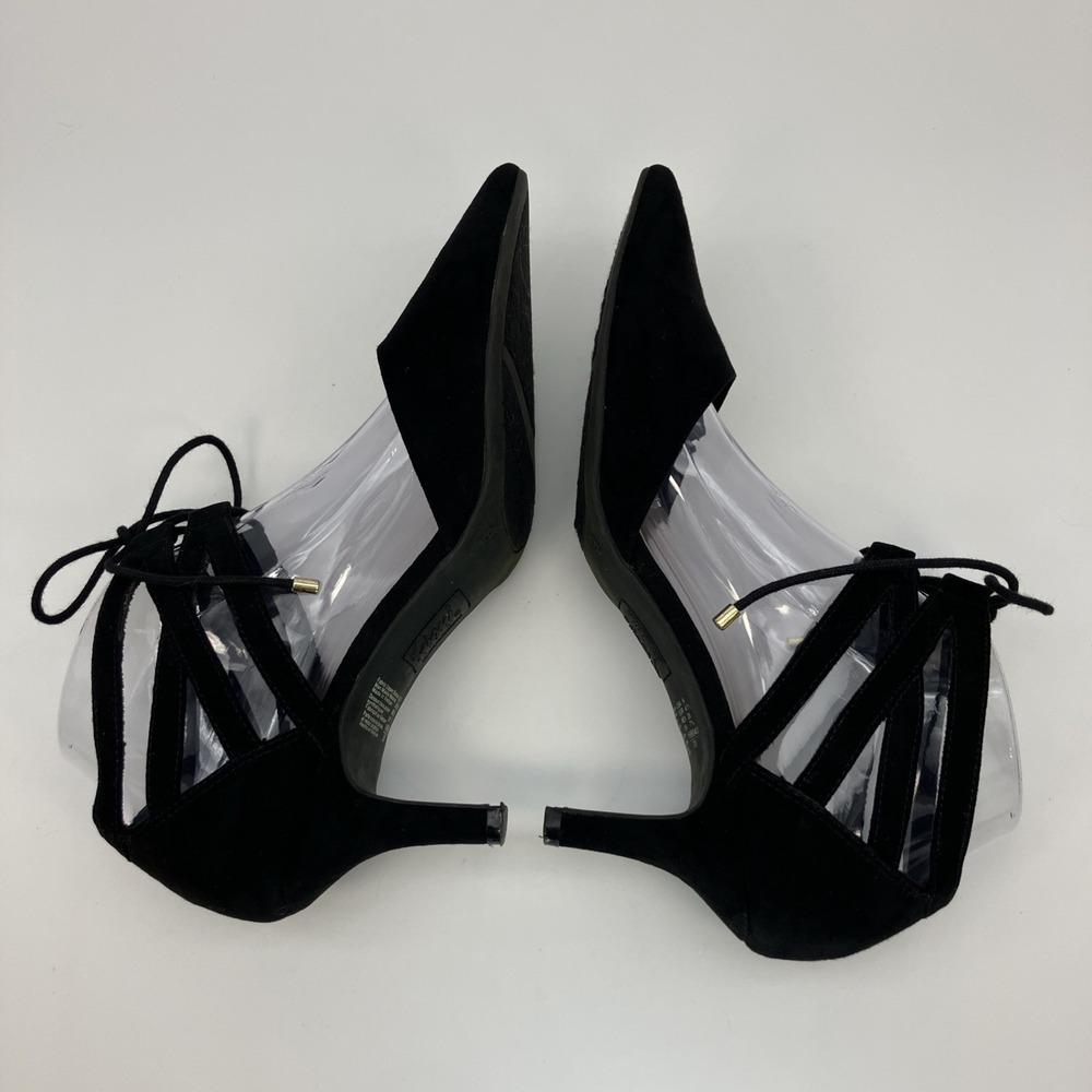 Fioni Lace Up Pointed Toe Heel Pumps 9 Black Gothic Office Siren Gothic Glamor - Picture 3 of 12